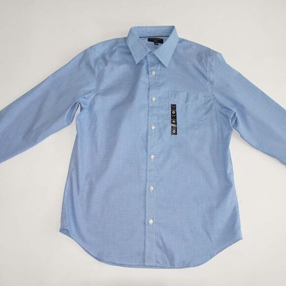 Banana Republic Men's Houndstooth Non Iron Slim Fit Dress Shirt Large NWT Blue L - Picture 1 of 7